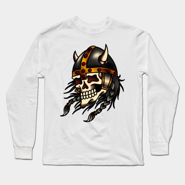 Viking Skull Long Sleeve T-Shirt by OldSalt